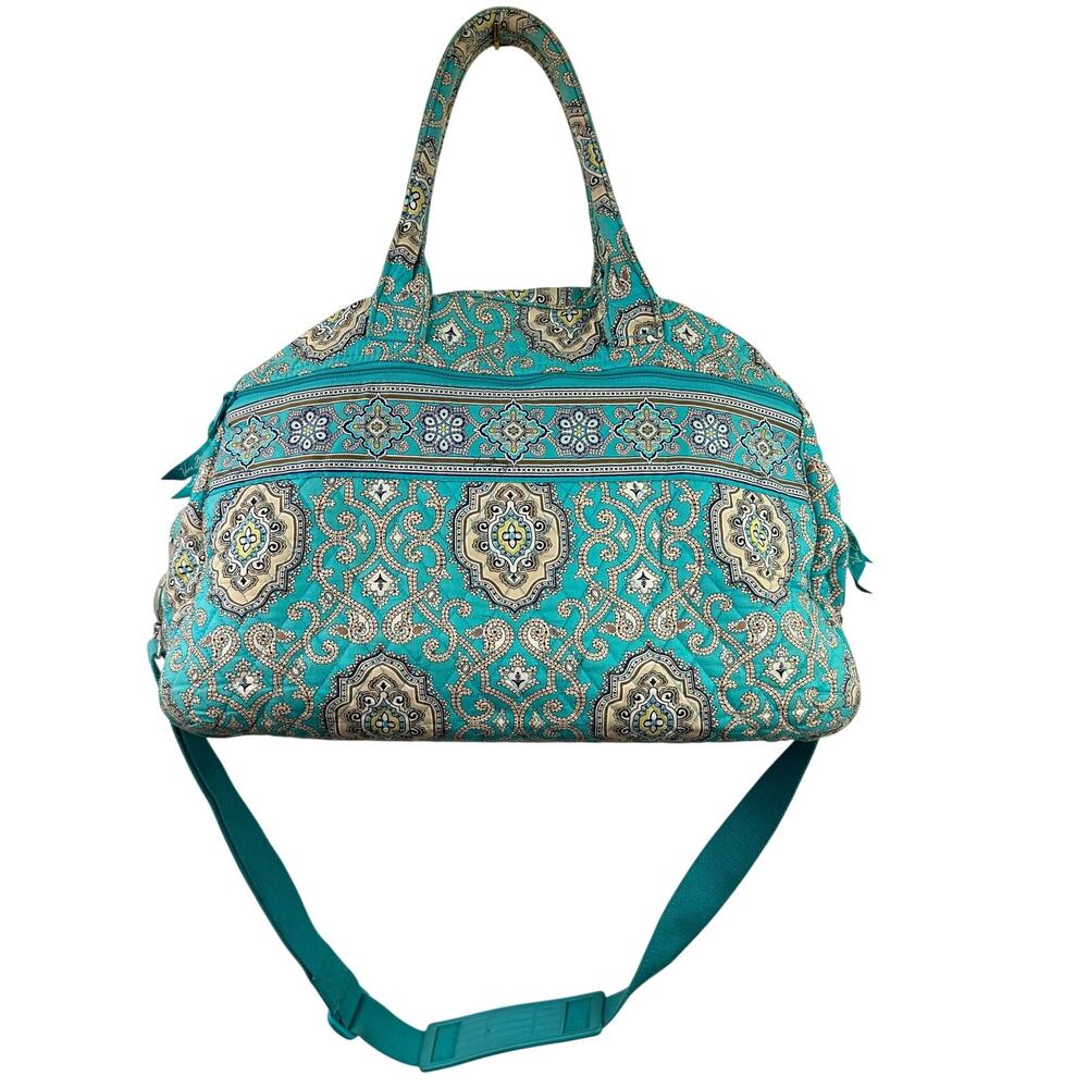 Vera Bradley Totally Handbag Turquoise Quilted Strap Duffel Bag Large USED